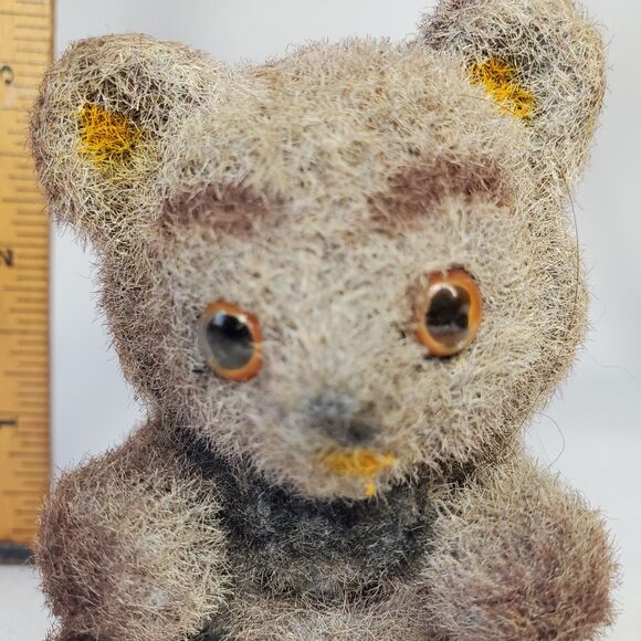 Twin Flocked Vintage Teddy Bear Fuzzy Hand Painted Made in Hong Kong - Picture 13 of 13